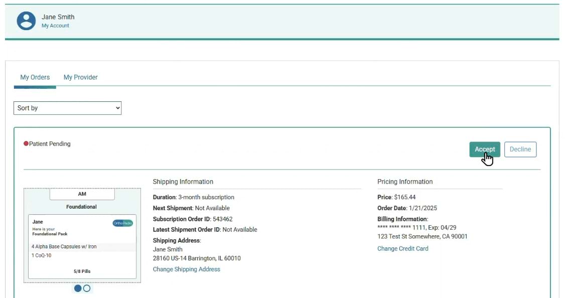 Patient accept & review order Patient accept & review order screenshot