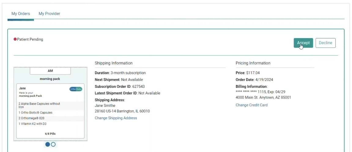 Patient accept order Patient accept order screenshot