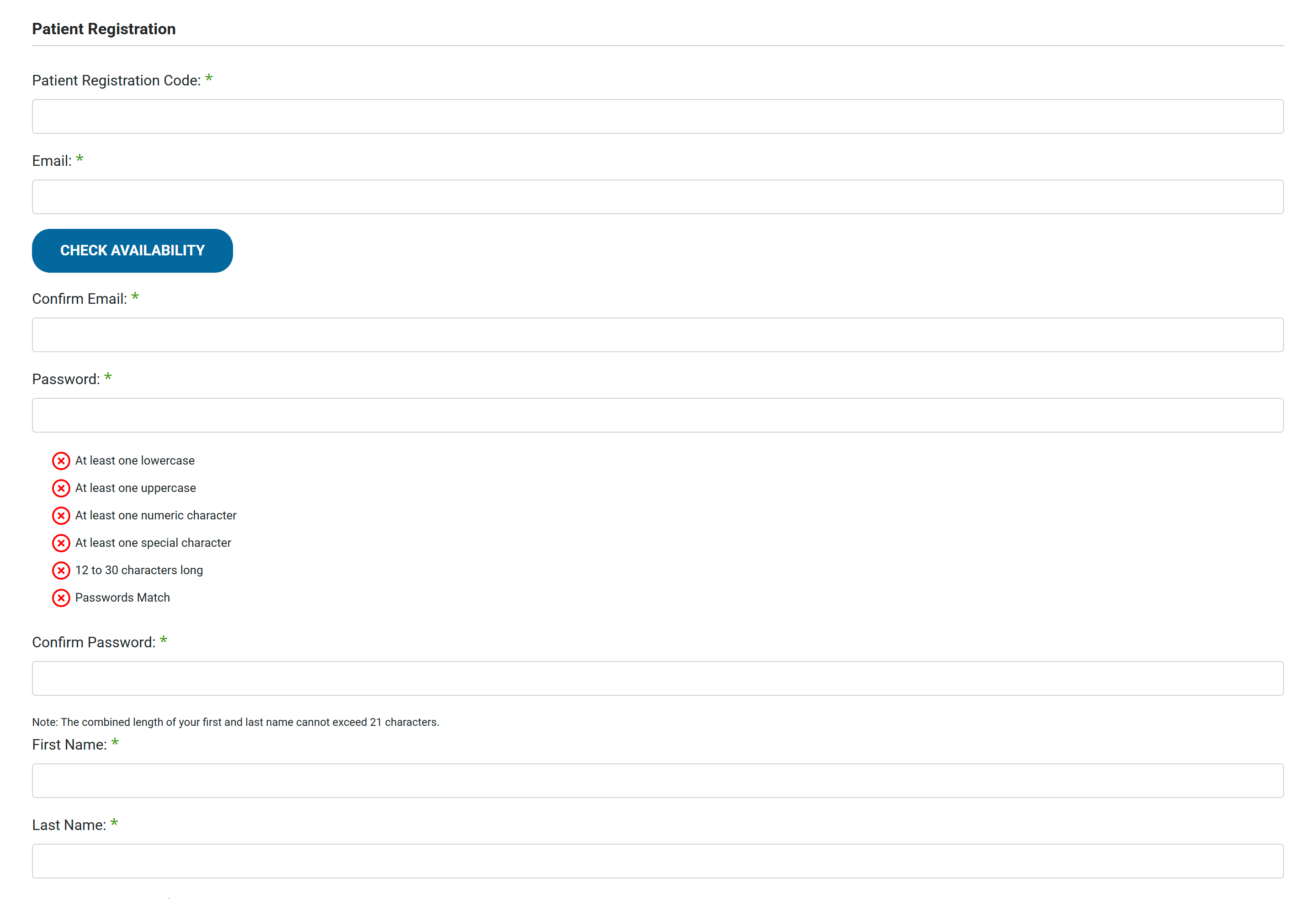 Patient registration form Patient registration form screenshot