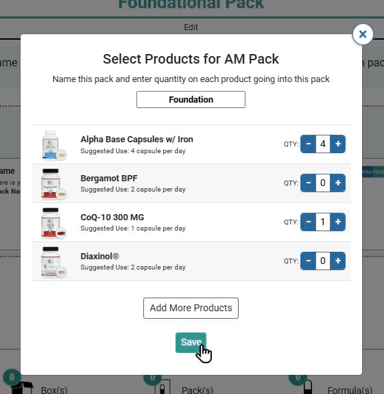 Select quantities to add to a pack Select quantities to add to a pack screenshot